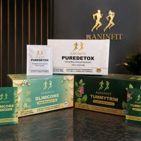 RANINFIT FLAT TUMMY WEIGHT MANAGEMENT COMBO,featuring SLIMCORE,TUMMYTRIM AND PUREDETOX herbal teas
